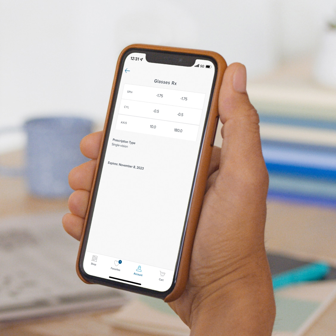 Eye prescription information displayed on a smartphone