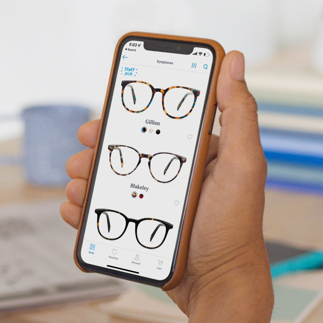 Selection of glasses displayed on a smartphone app