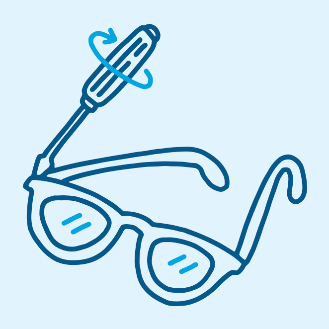 Illustration of screwdriver tightening glasses screws