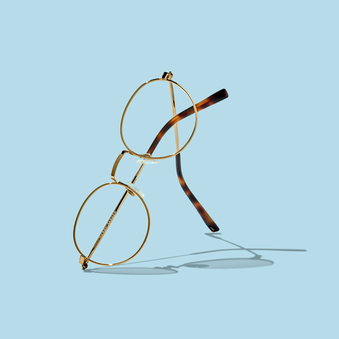 Close-up of a pair of wire-frame glasses