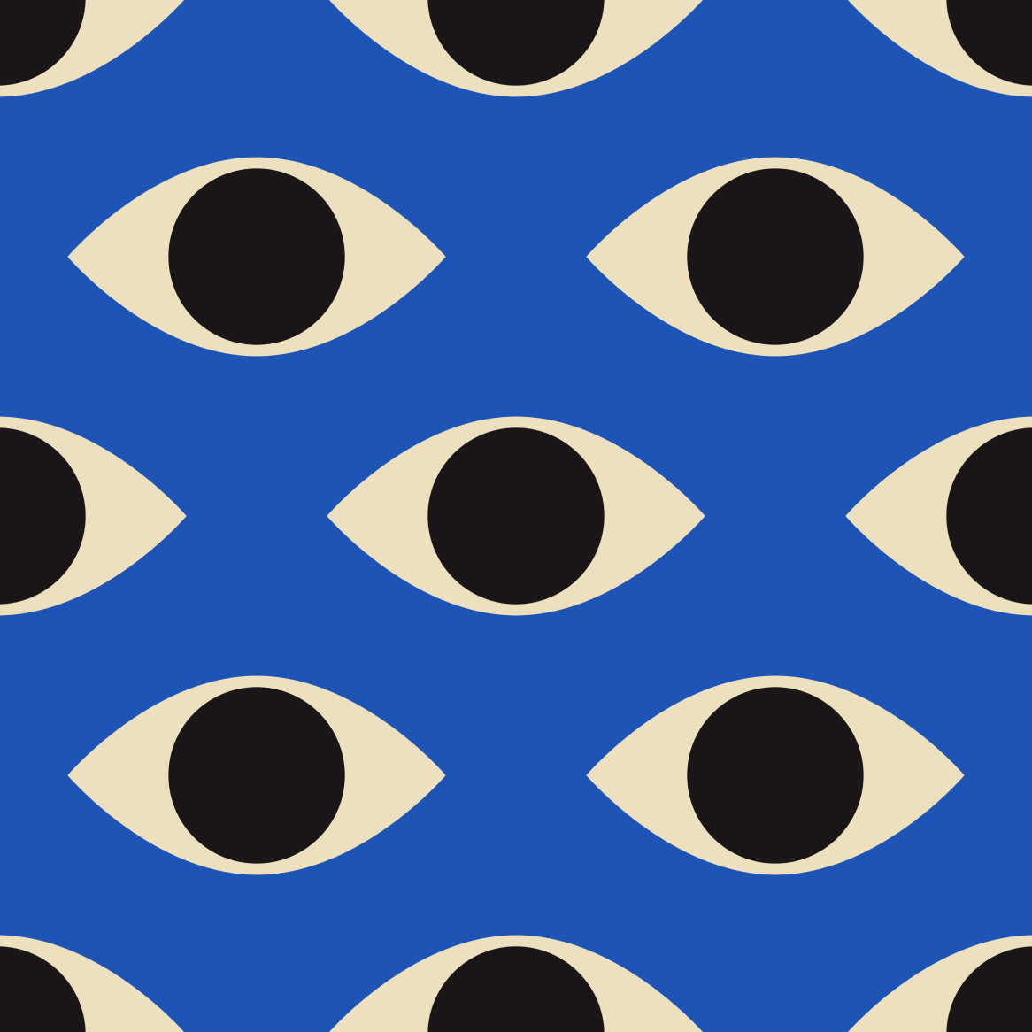 Artwork showing a compilation of eyes on a blue background