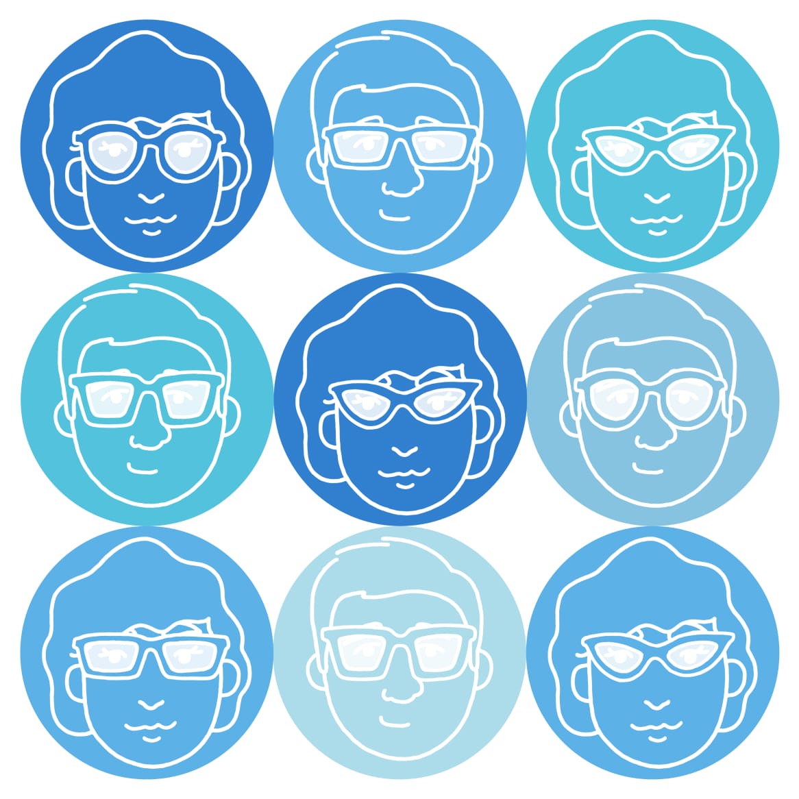 Compilation of round faces wearing sunglasses