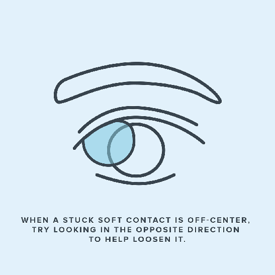 Animated illustration showing an eye looking in the opposite direction of a stuck contact lens