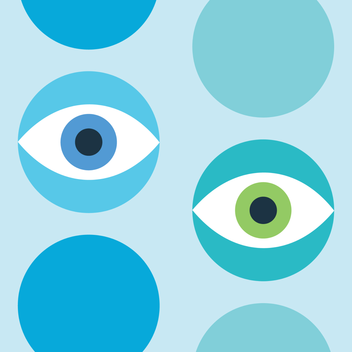 Artwork showing abstract illustration of different colored eyes