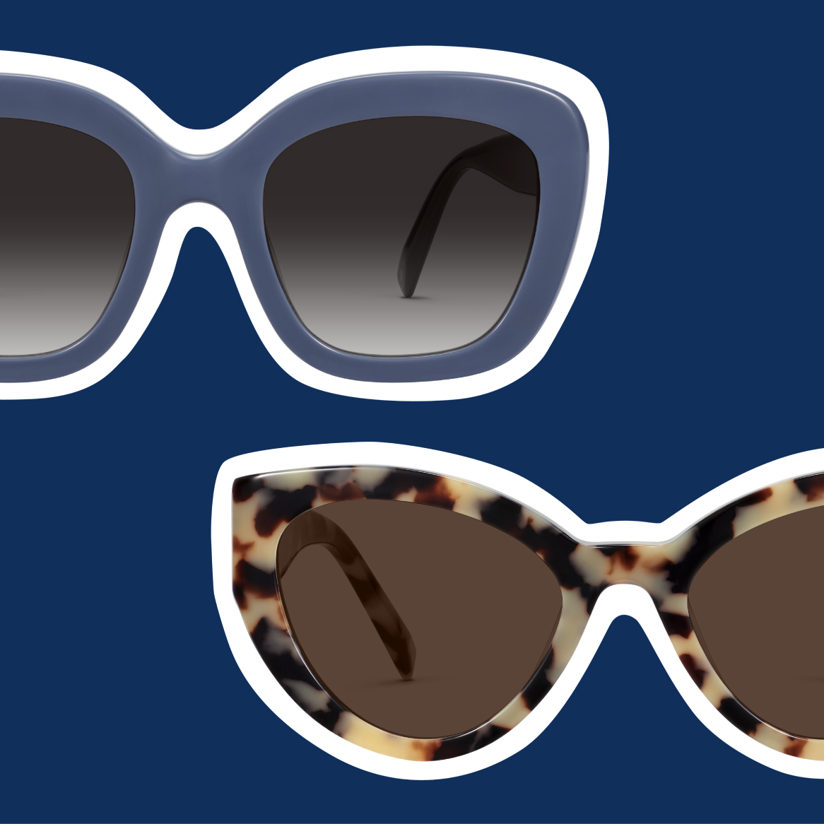 Two pairs of popular 70s-style sunglasses