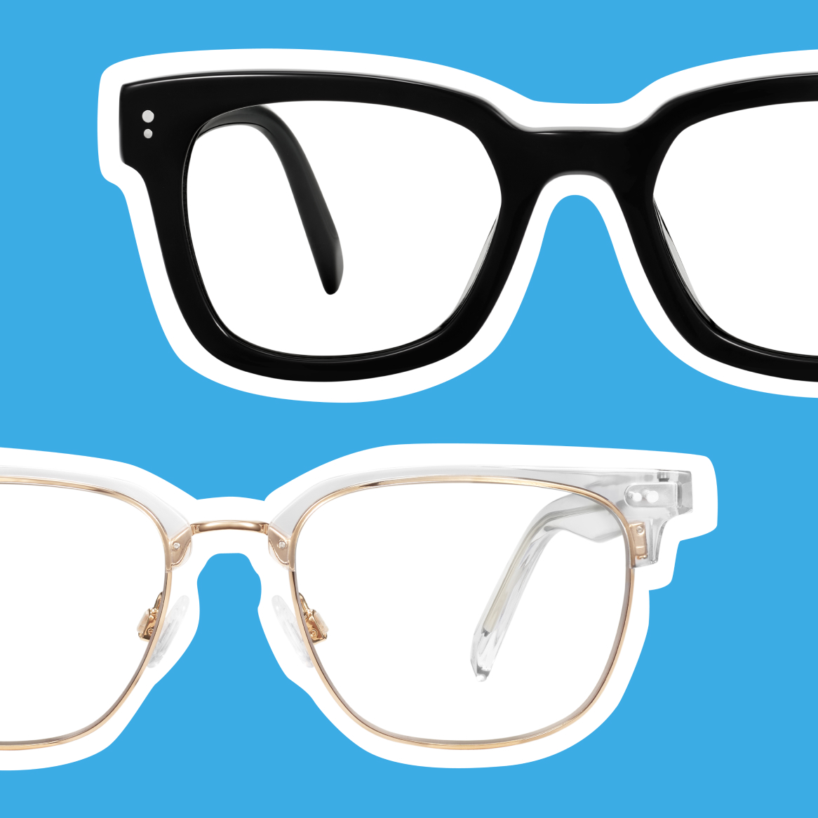 An image of two common types of eyeglasses from the 80s