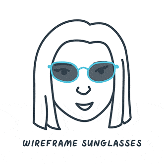 Animated GIF showing how different sunglass styles look on a small face
