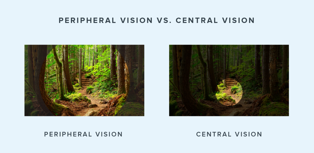 What is peripheral vision vs. central vision?