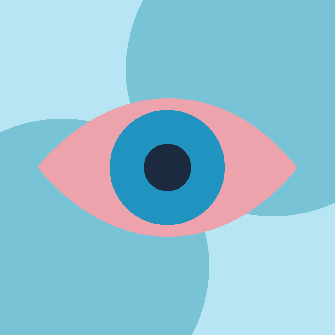 Red eye on blue background.