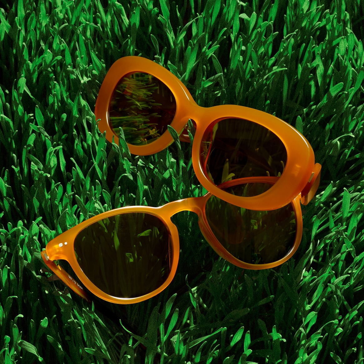 Two pairs of glasses on grass